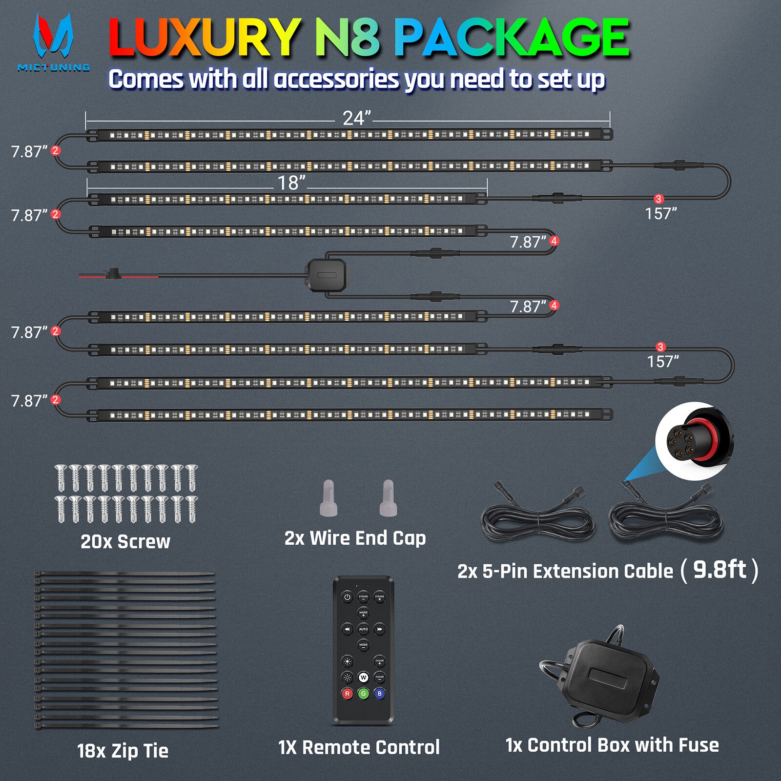 8PCS RGBW LED Light strips,Underbody Underglow Light Bars Aluminum Light strips