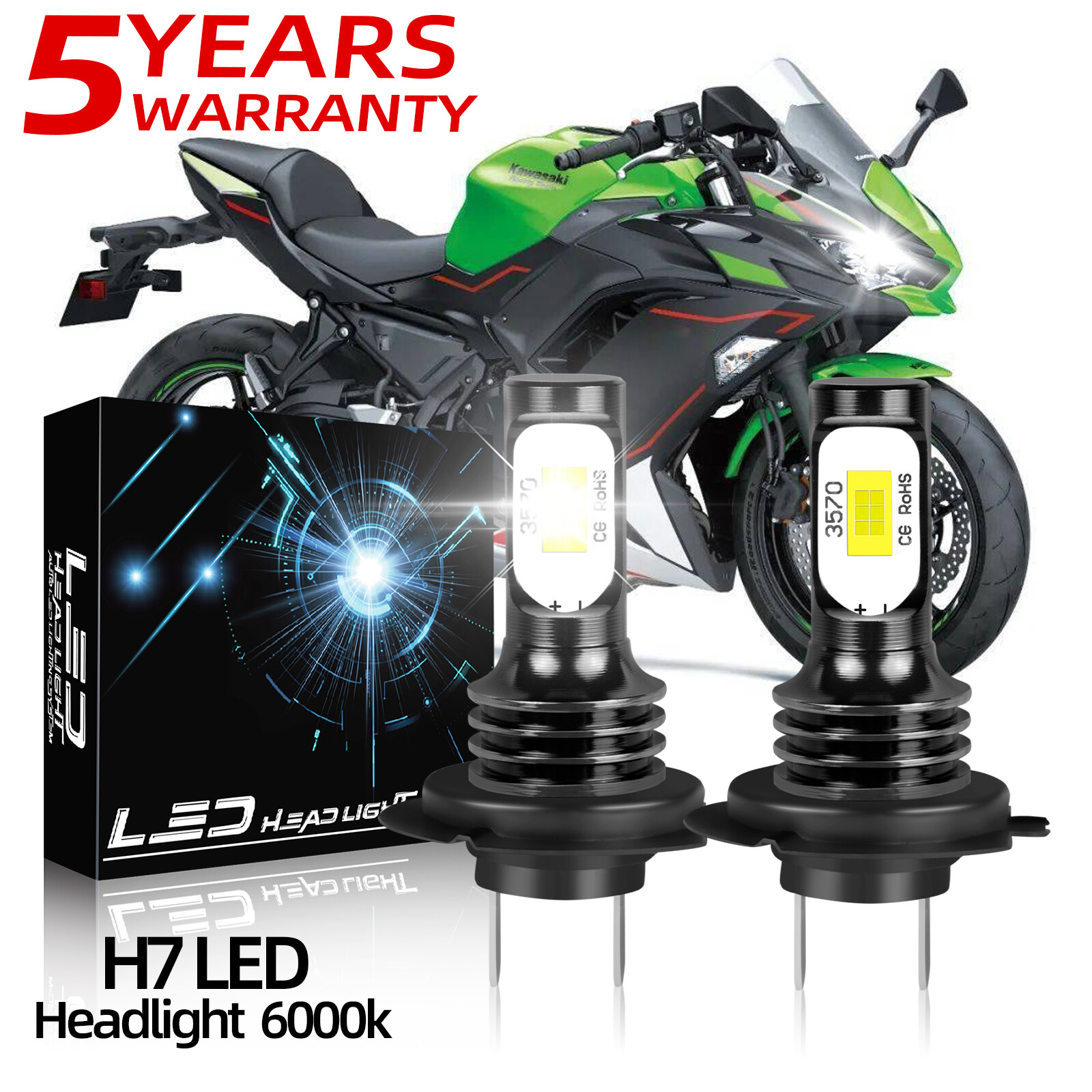 2pcs H7 LED headlight bulb white 6000k 3600lm 12v 36w 5 years warranty