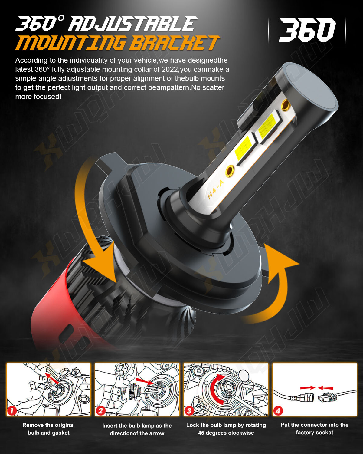 H4 9003 HB2 LED Headlight Bulbs Conversion Kit High Low Beam Replace Halogen