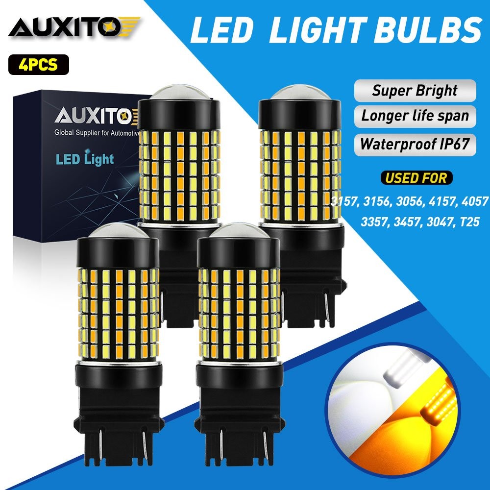 4X AUXITO 3157 4157 White Amber Switchback LED Turn Signal Daytime Running Light