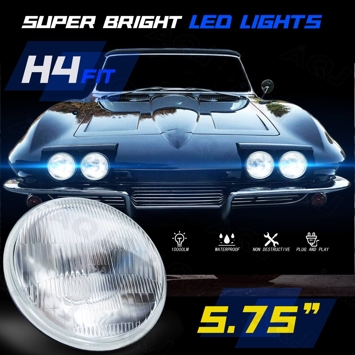 4PCS/5.75″ 5-3/4″ Round Led Headlights for GMC C15/C1500 Pickup C2500 Suburban
