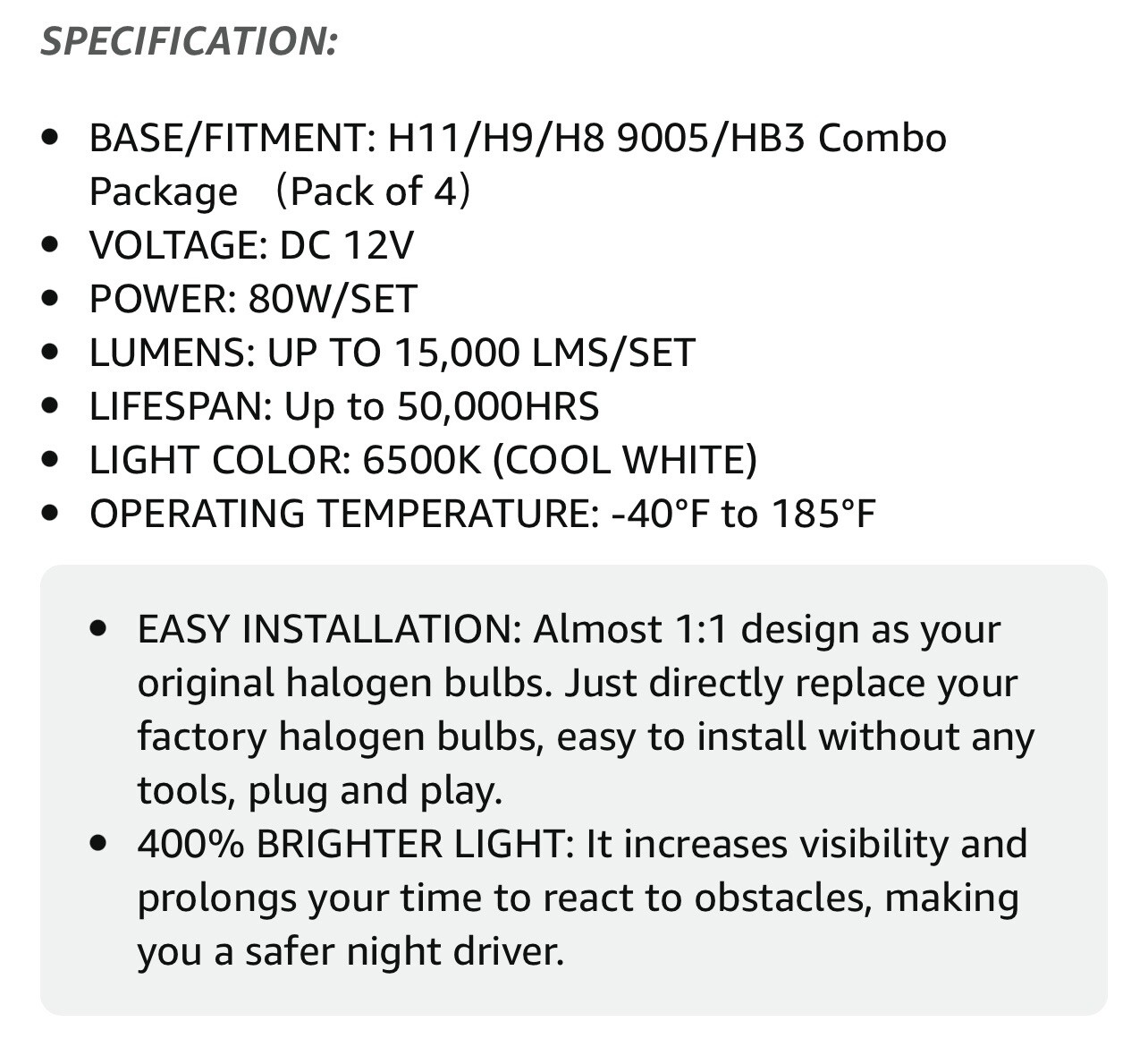 Rindor H11/H9/H8 Low Beam 9005/HB3 High Beam LED Headlight Bulb Combo Kit 4 Pack