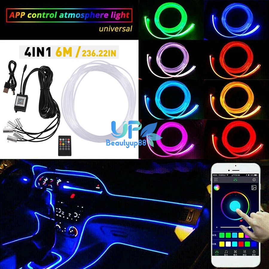 RGB LED Car Fiber Optic Interior Lamp Decor Ambient Light Strips App Control New