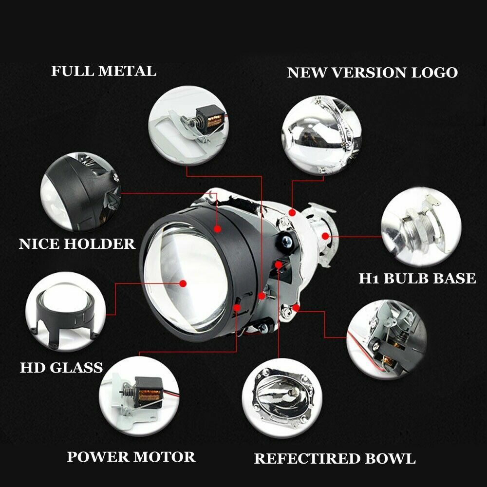 2.5“ HID Bi xenon Projector Lens Silver Shrouds Devil Eyes Headlight Retrofit