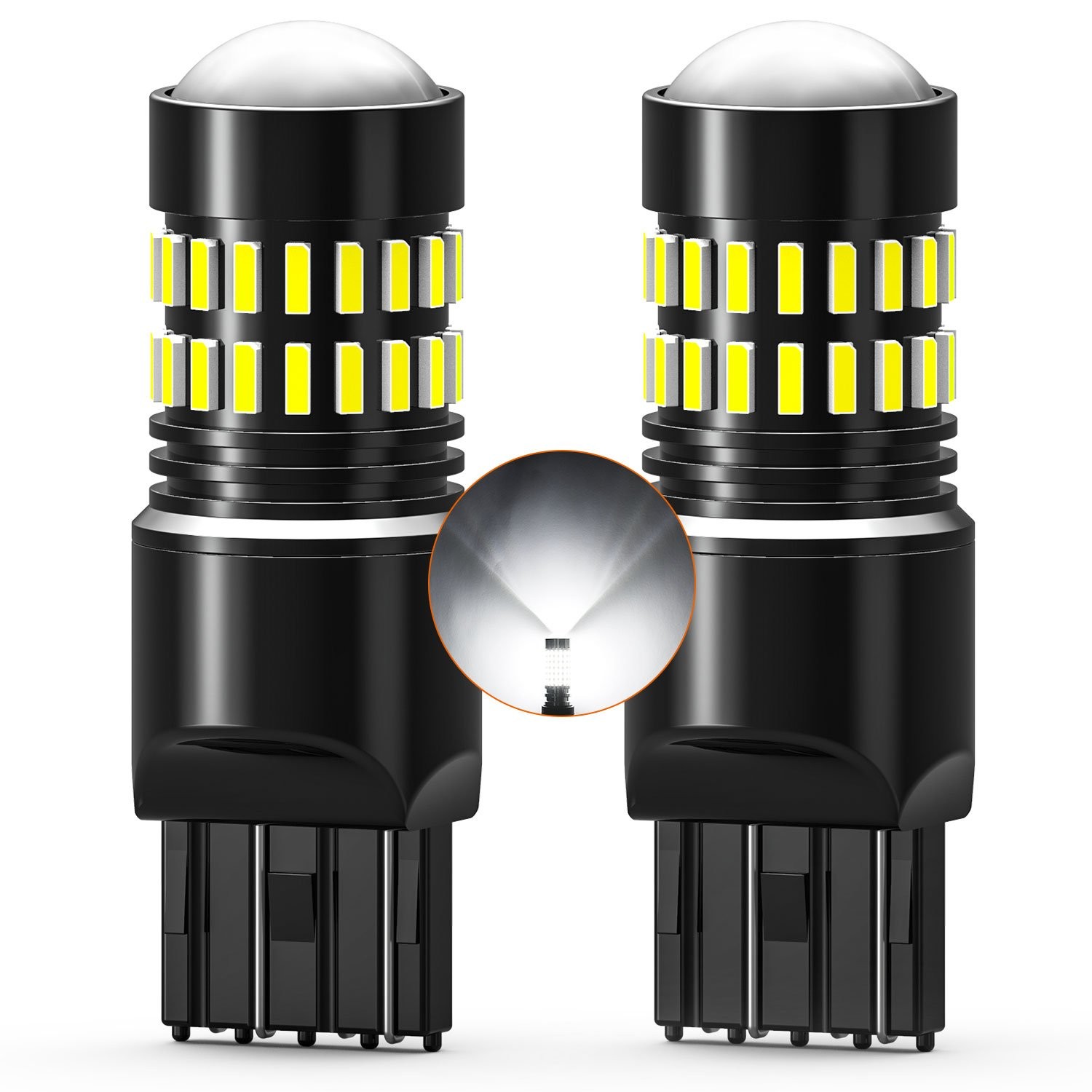 2X 7443 7440 LED Backup Reverse Brake Tail Stop Parking Light Bulbs CANBUS White