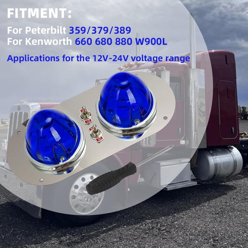 Peterbilt 359 379 389 W900L Blue Watermelon Light Bracket Kit with Switch