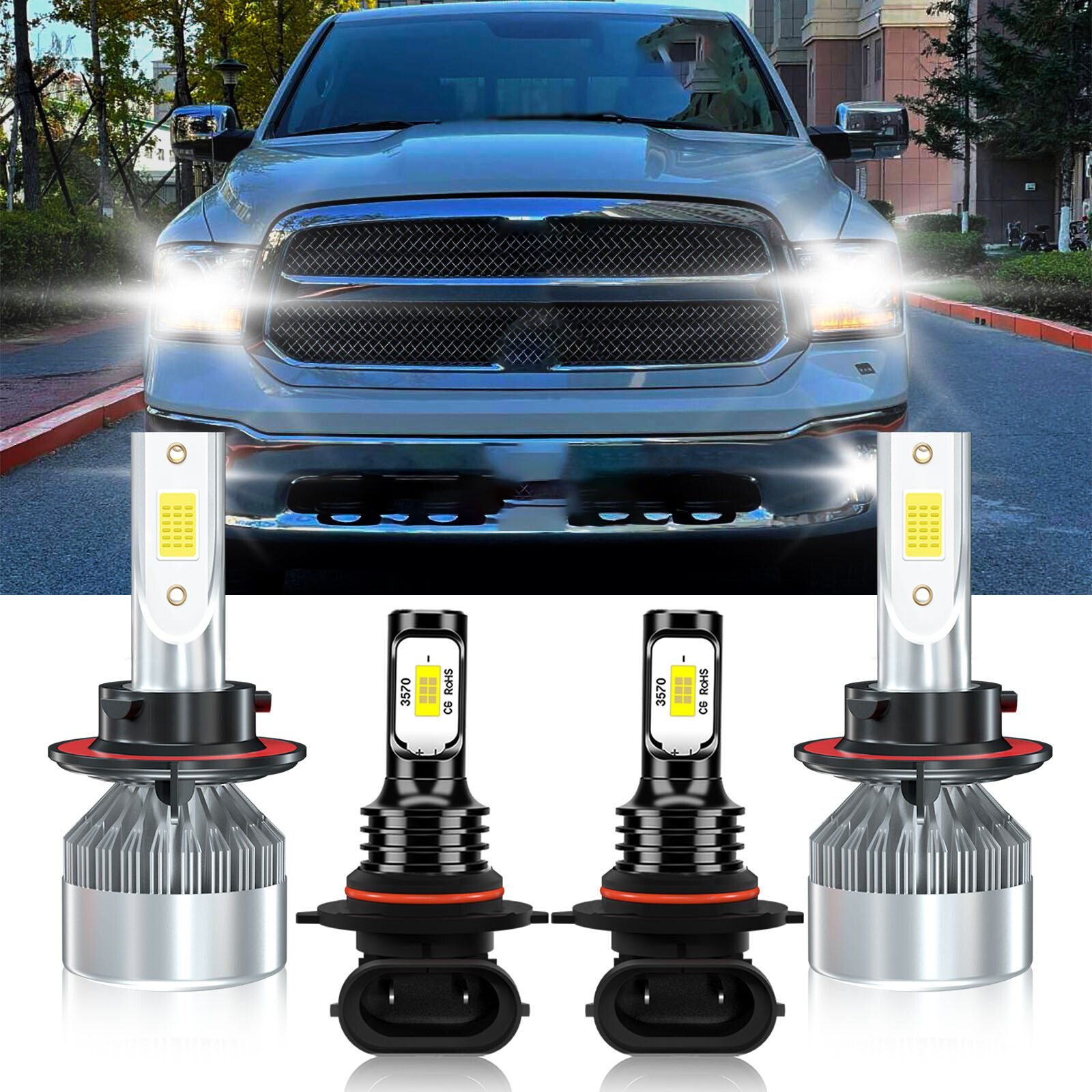 For Dodge Ram 1500 2006-2010 4Pcs 9008 H13 9145 LED Headlight Bulbs Fog light