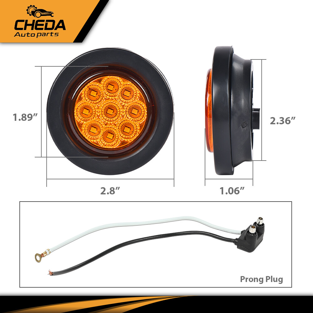 2x Amber 2″ Inch Round 9-LED Side Marker Clearance Lights Truck Trailer Lamp 12V