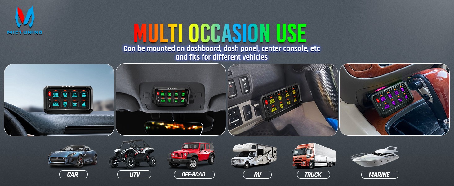 MICTUNING RGB 8 Gang Switch Panel LED Circuit Control Relay System Multipe Mode