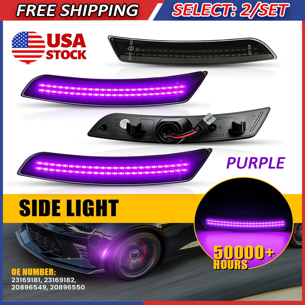 8x For 2016-23 Chevy Camaro Solid Purple LED Marker Signal Side Light Front Rear