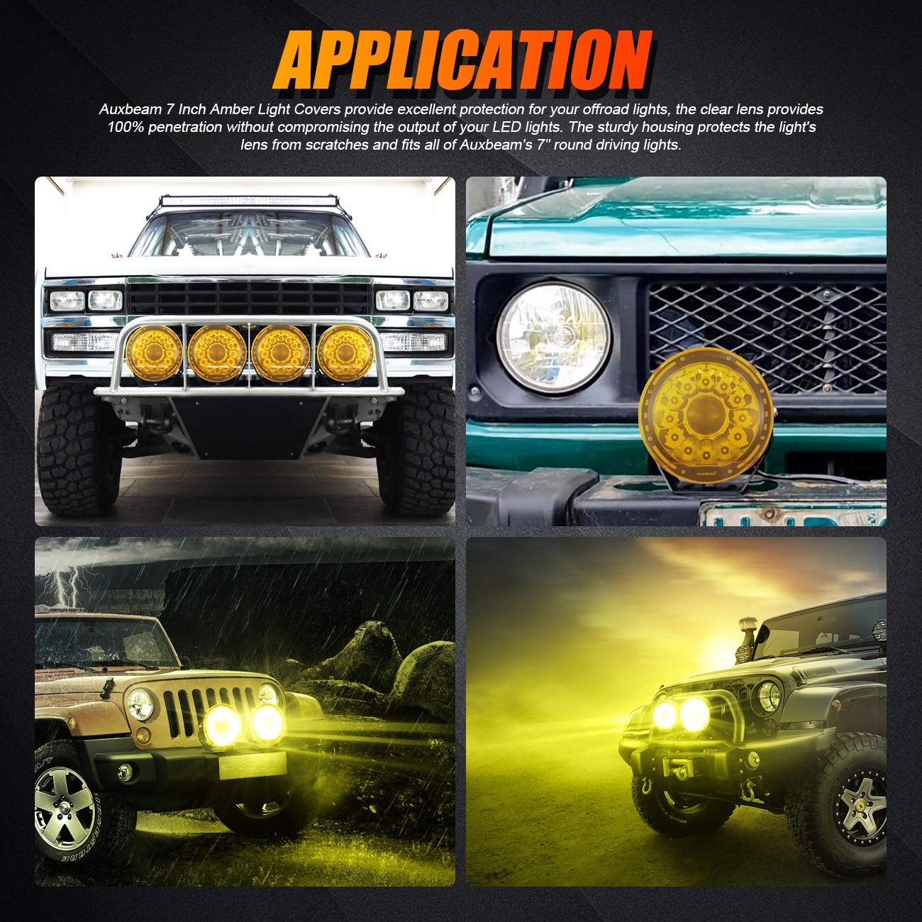AUXBEAM 2pcs 7″ 360-Pro LED Driving Light Spot Work Light+Amber Cover For Ford