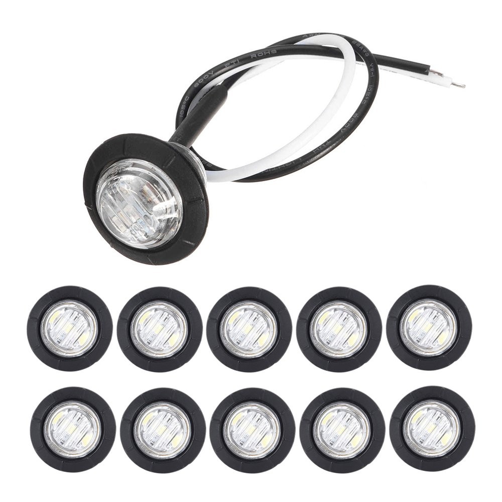 10Pcs 3/4″ Round White LED Bullet Side Marker lights,Front Rear Left Right-White