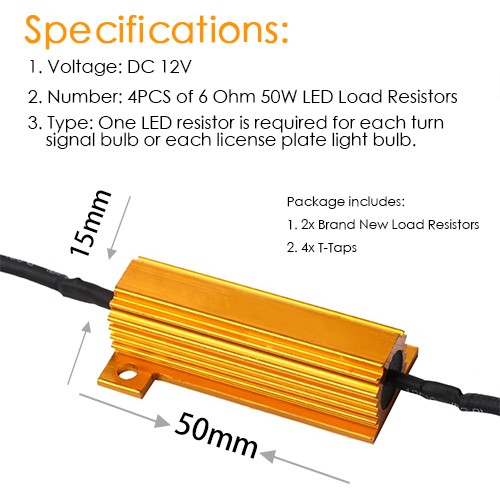 3157 50W Resistor for LED Turn Signal Light Blinker Hyper Flashing Error Code US