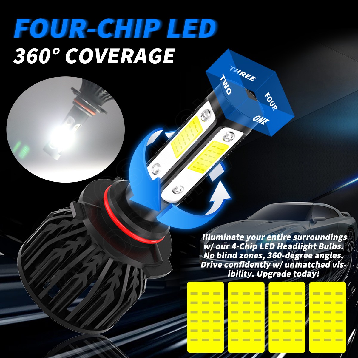 9005+H11 Bombillos LED Focos Para Auto Carro Luz De Coche Faros Faro Delantero