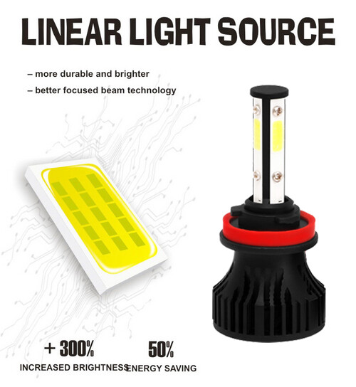 2021 H11 / H9 / H8 LED Headlight 6000K 4-Side Low Beam bulbs High Power 2X