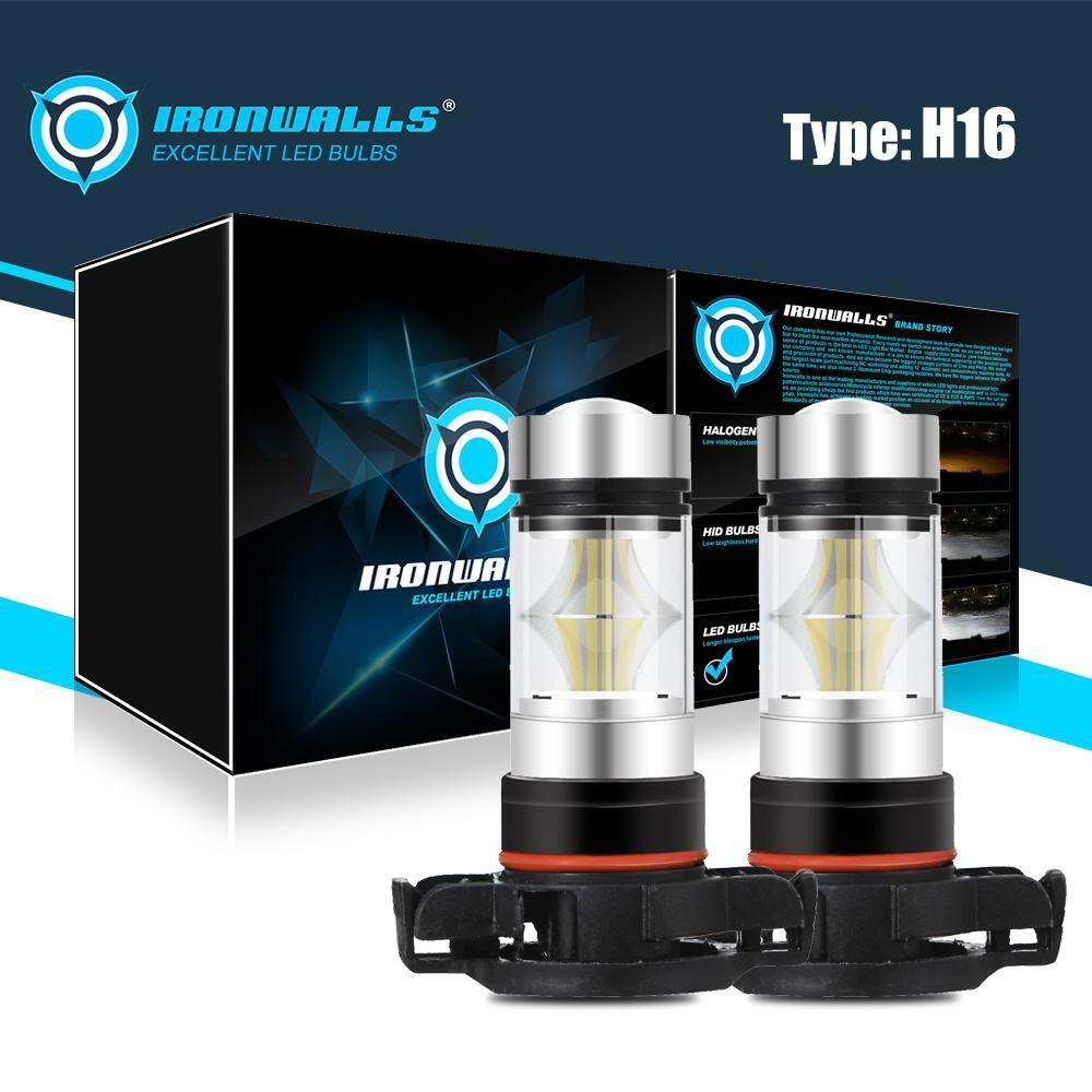 Ironwalls 5202 H16 LED Fog Light Bulbs 6000K Xenon White 16000LM High Power Pair