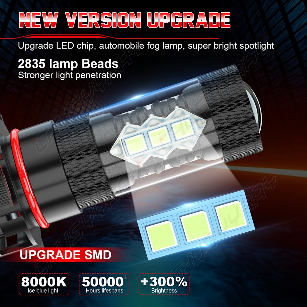 2pcs H16/5202/2504 6000K LED Fog Light Bulbs For 2007-2015 Chevy Silverado 1500