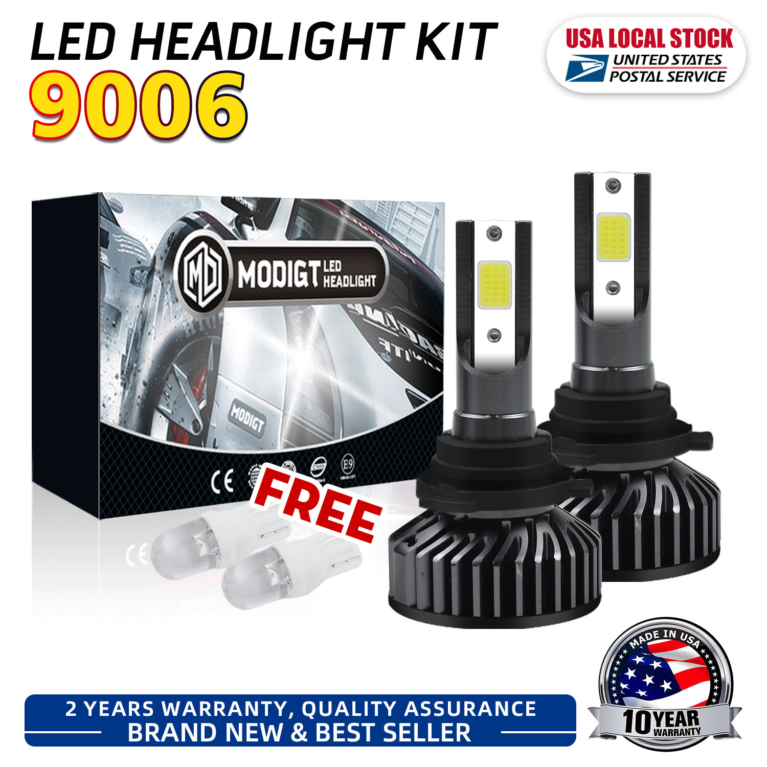 MODIGT 120W 9006 HB4 6000K White COB LED Headlight Kit Low Beam Pair Light Bulbs