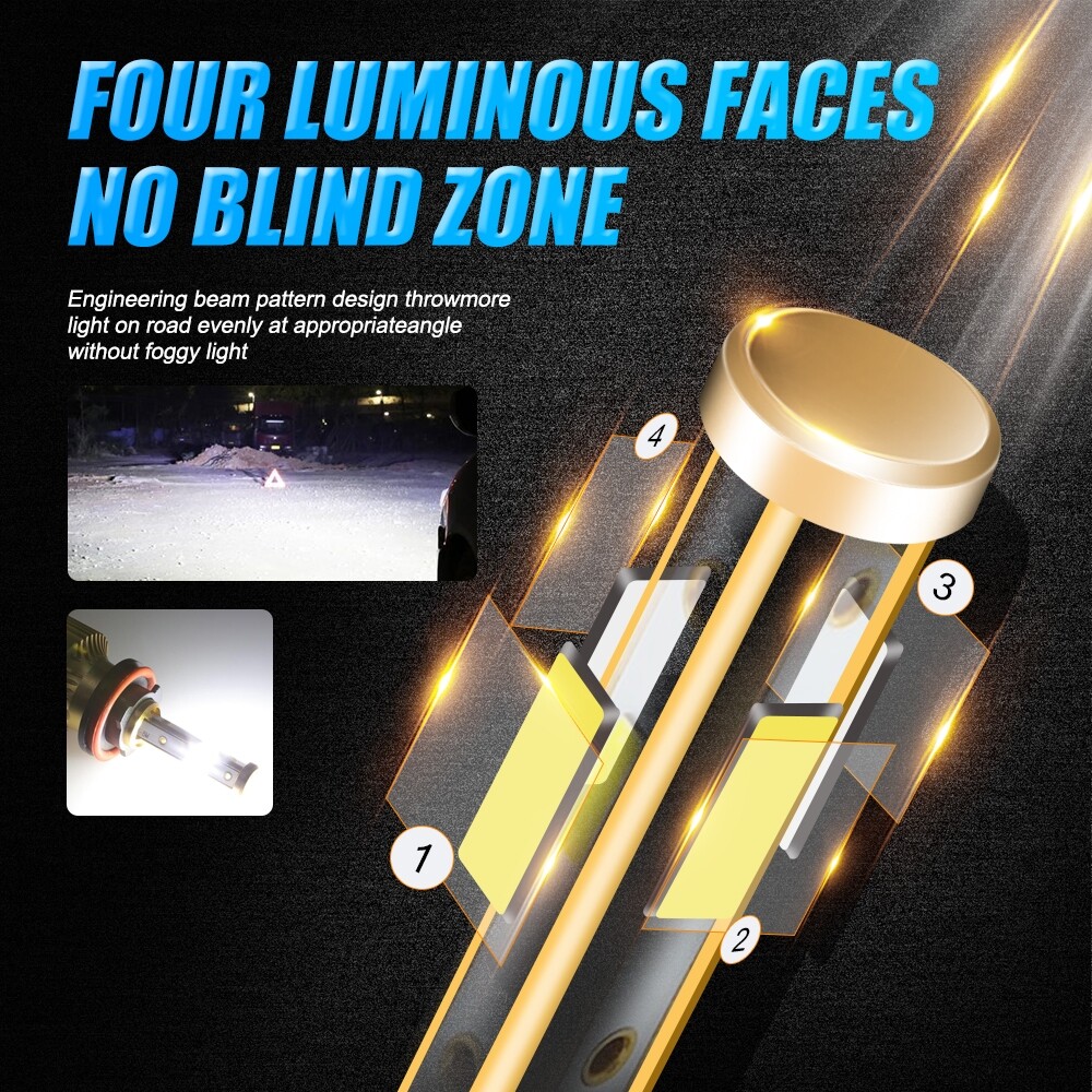 4 Sides H11 H9 H8 LED Headlight Bulb Conversion Kit Super Bright Low Beam 6000K