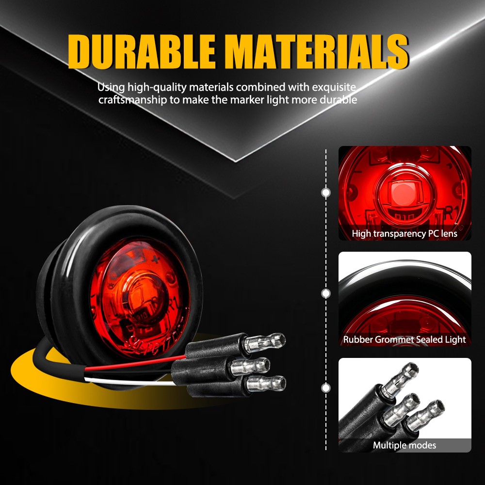 3/4″ Round Red LED 50000 Hours Lifespan Side Running Marker Lamps 12V 20Pcs New