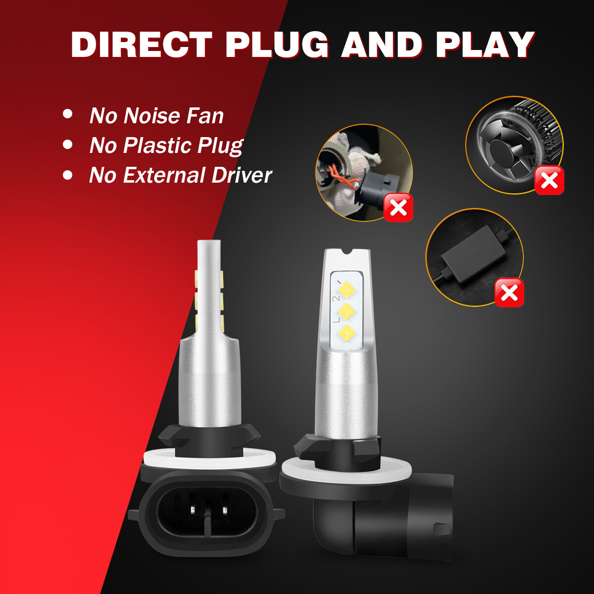 881 H27W/2 LED Headlight Zero Bulb 4000LM 40W Daytime Running Light Bulb White