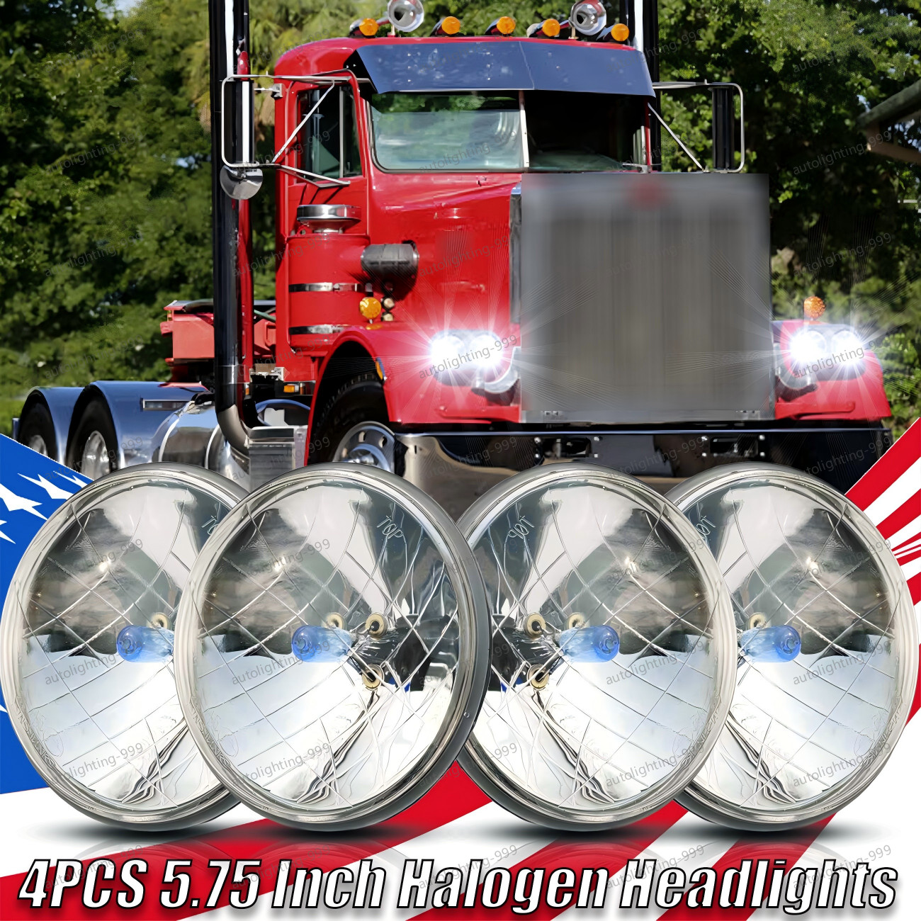 New 4pcs 5.75″ inch Round Headlight Upgrade HI/LO Beam for Peterbilt 349 359
