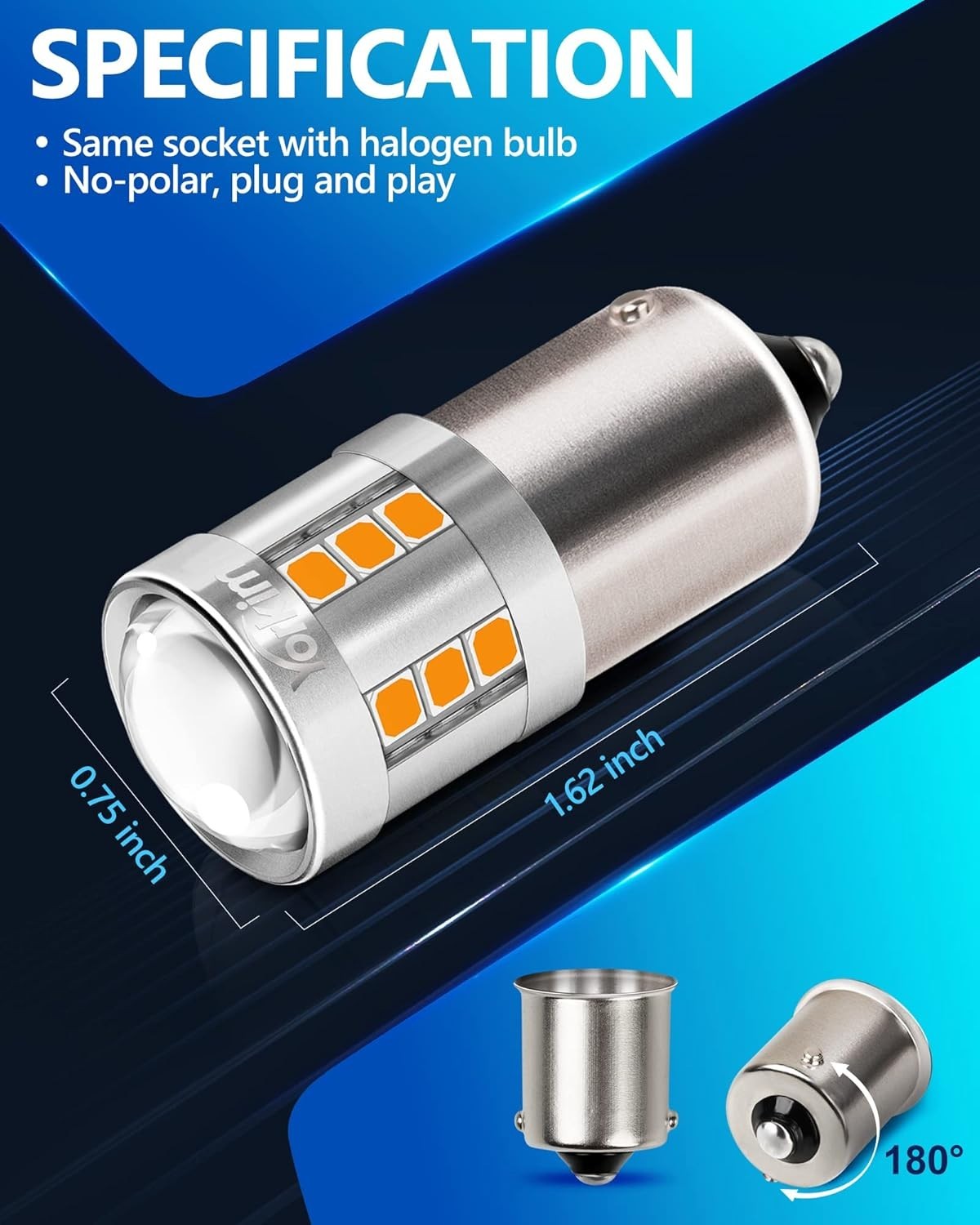 Super Bright 1156 LED Amber Bulb, Pack of 2, for Vehicle Turn Signals & Blinkers