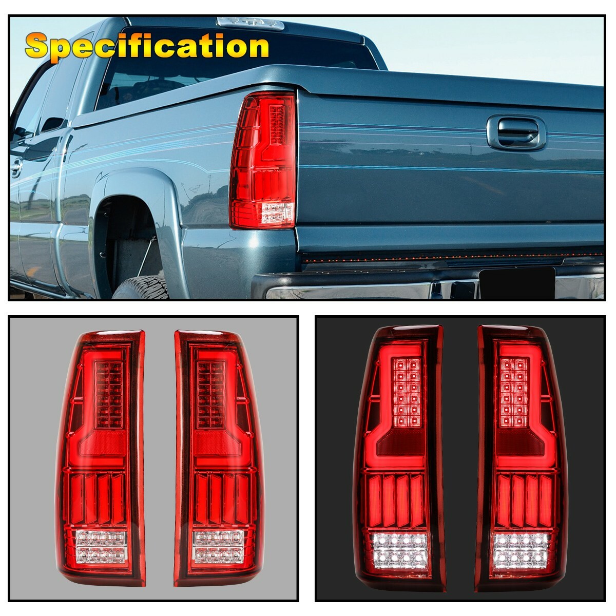 For 99-06 Chevy Silverado 99-03 GMC Sierra 1500 2500 3500 LED Tail Lights Red