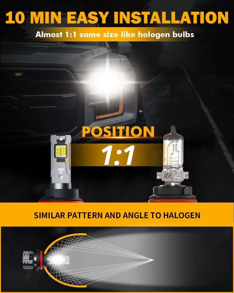 AUXBEAM H11 LED Headlight Kit Low Beam Bulb 6500K Super Bright White 110W Canbus