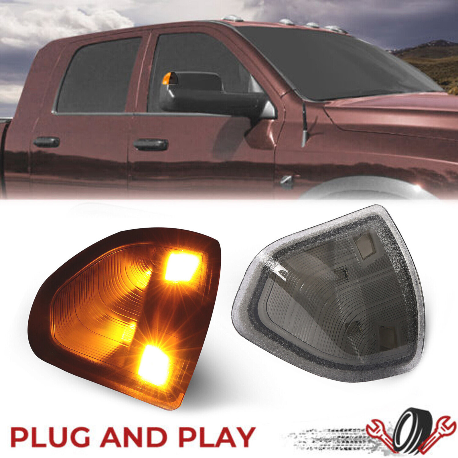 Smoke Lens Amber LED Side Mirror Turn Signal Lights For Dodge Ram 1500 2500 3500