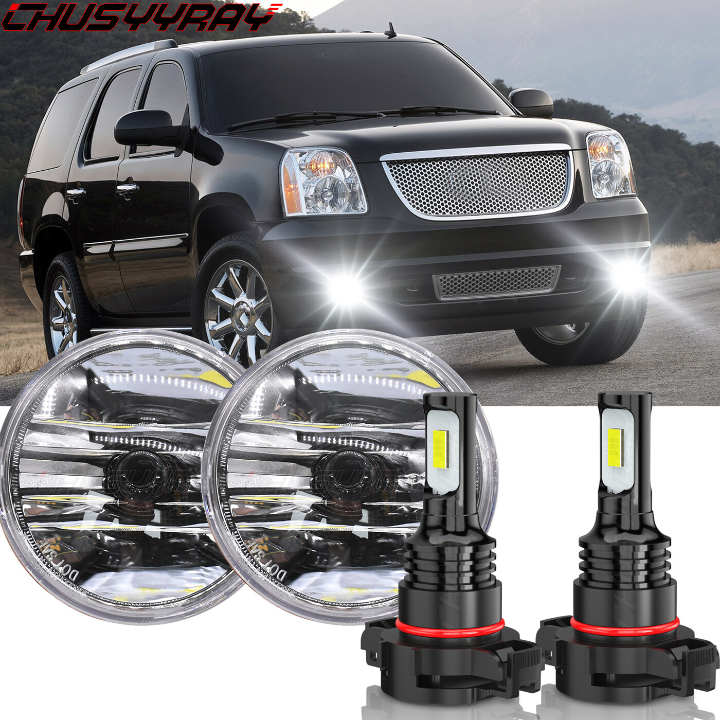 For GMC Yukon 2007 2008-2014 Fog Lights Front Bumper Lamp Clear Lens H16 5202