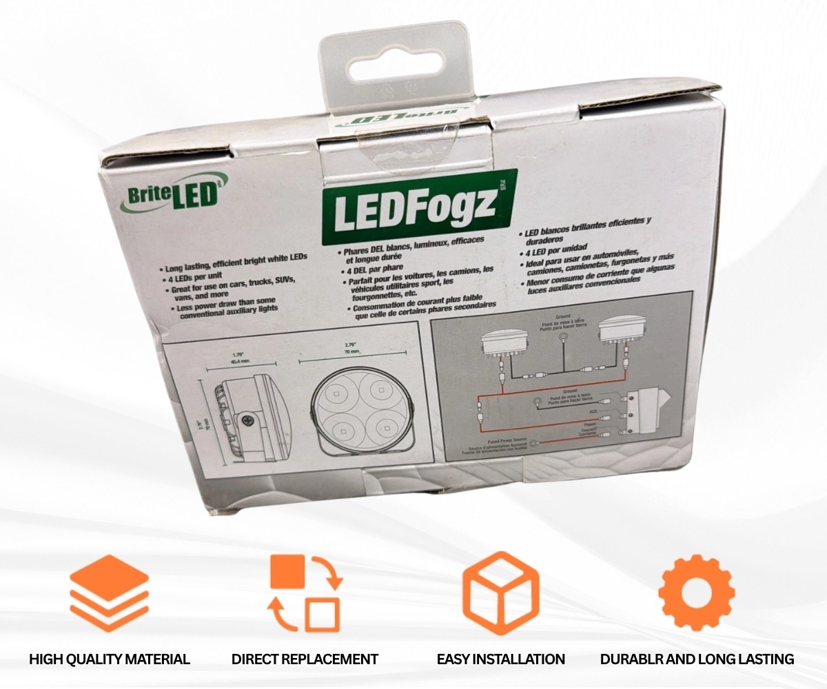 LEDFOGZ94 Brite LED LEDFogz+ 8 Round Bright White 12V 2 LED Light Kit Pair