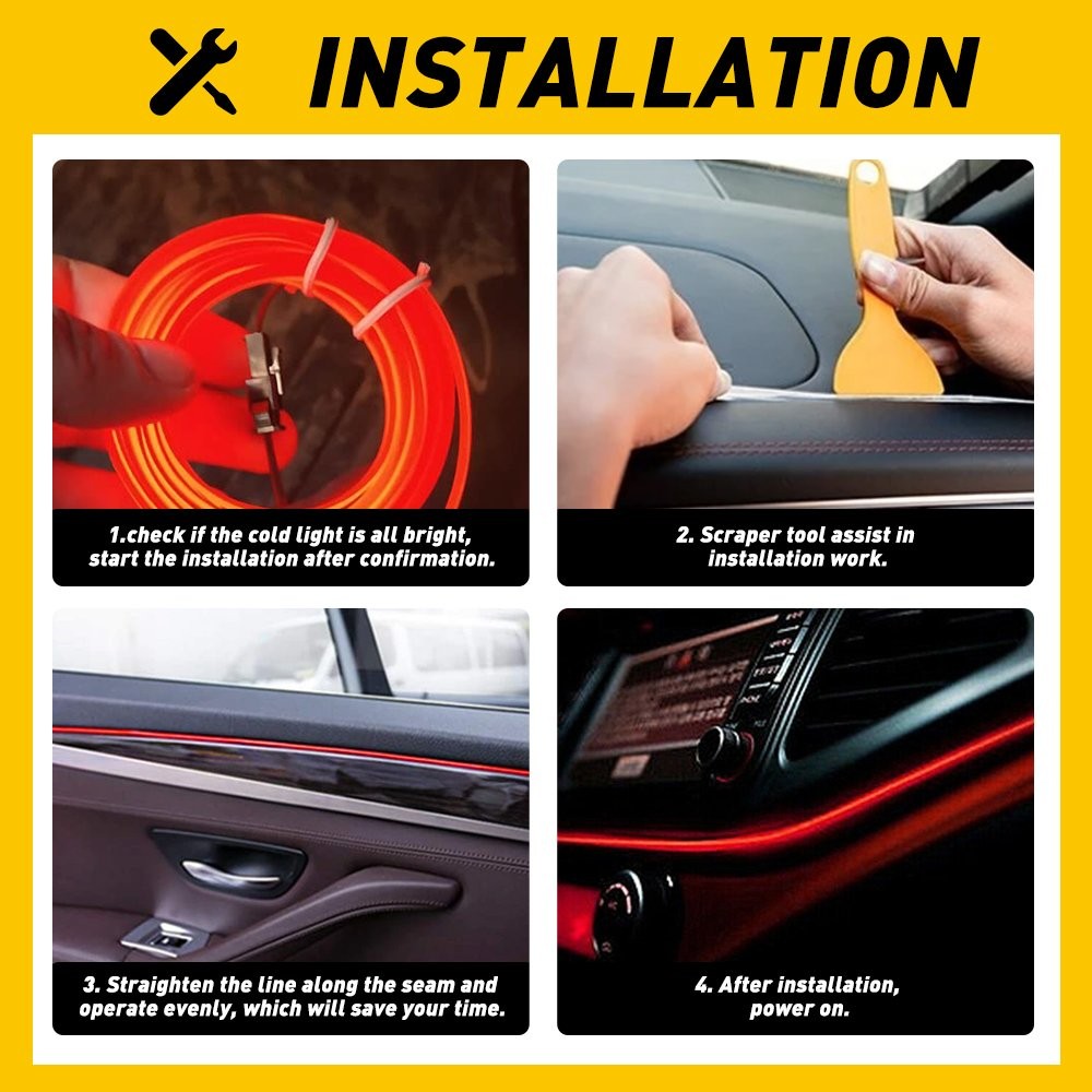 Red 5M Car Line Auto Interior LED Decor Atmosphere Light Wire Lamp Strip USB Kit