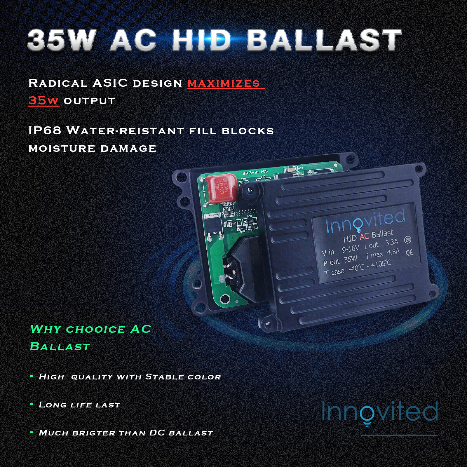 Innovited 35W AC HID Kit H1 H3 H4 H7 H11 H10 H13 9003 9004 9005 9006 9007 6000K