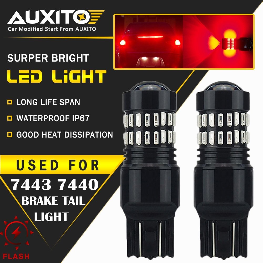 AUXITO 7443 7440 LED Red Flash Strobe Brake Stop Tail Parking Light Bulbs CANBUS