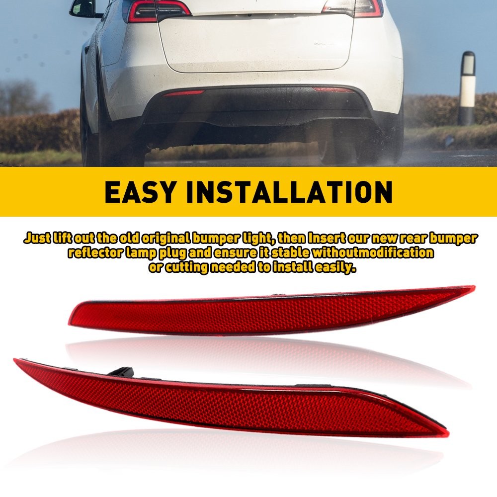 2Pcs L+R For Model Tesla Y 2020-2022 Rear Bumper Reflector Tail Red Lamp Light