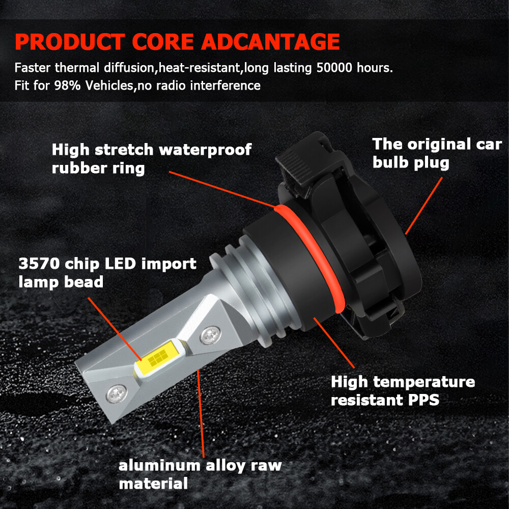 9012 LED Headlight 5202/H16 Fog Light Bulbs For 2014 2015 GMC Sierra 1500