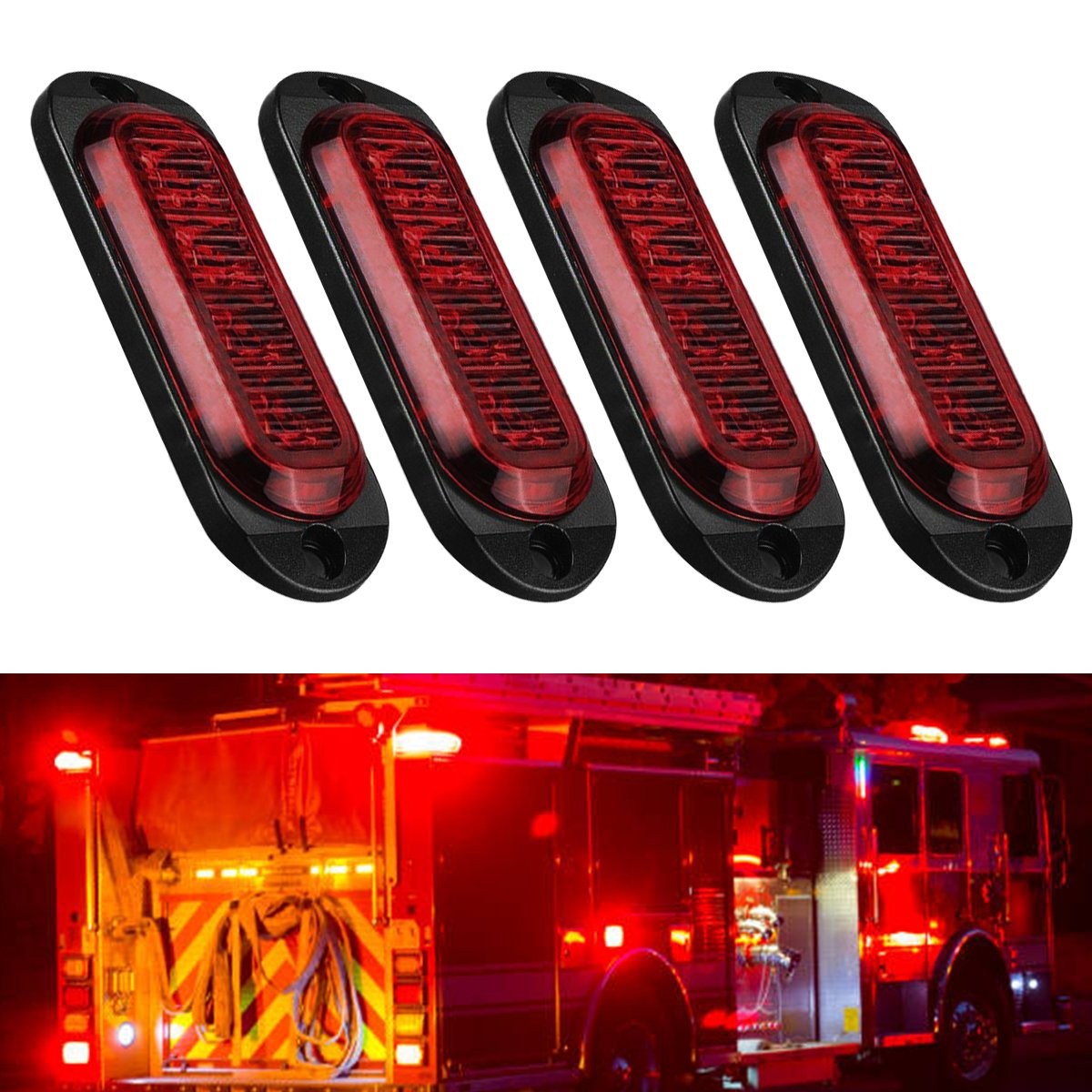 Universal 4PCS Red 4LED Oval Side Lights Clearance Indicator Lamps Marker US