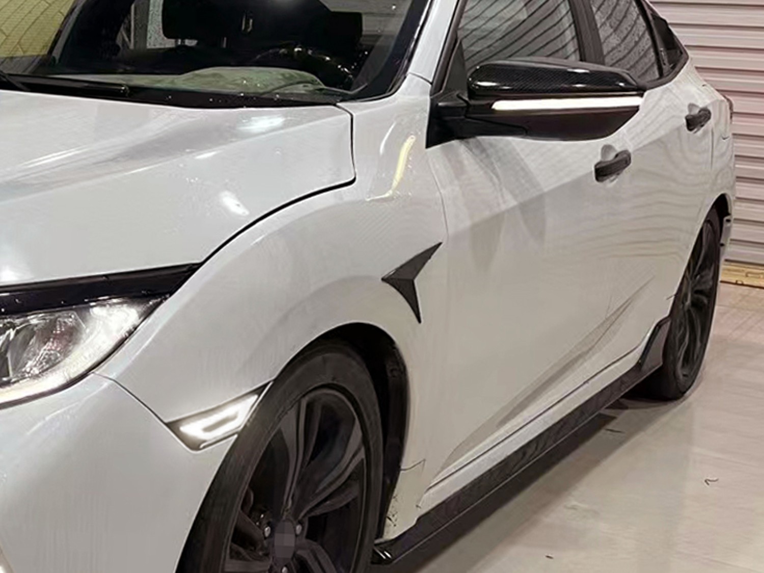GT-Stype Black-Out Cover White LED Front Side Markers For Honda 2016-2021 Civic