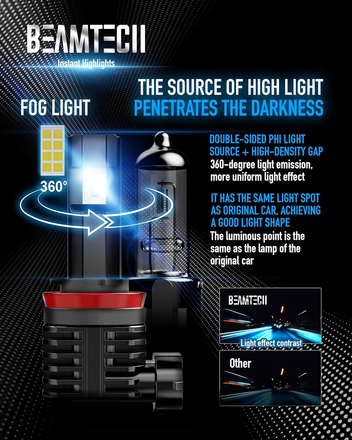 9005 H11 HB3 H8 H9 Fanless Fog Light Bulbs 6500K Xenon White, Pack of 4