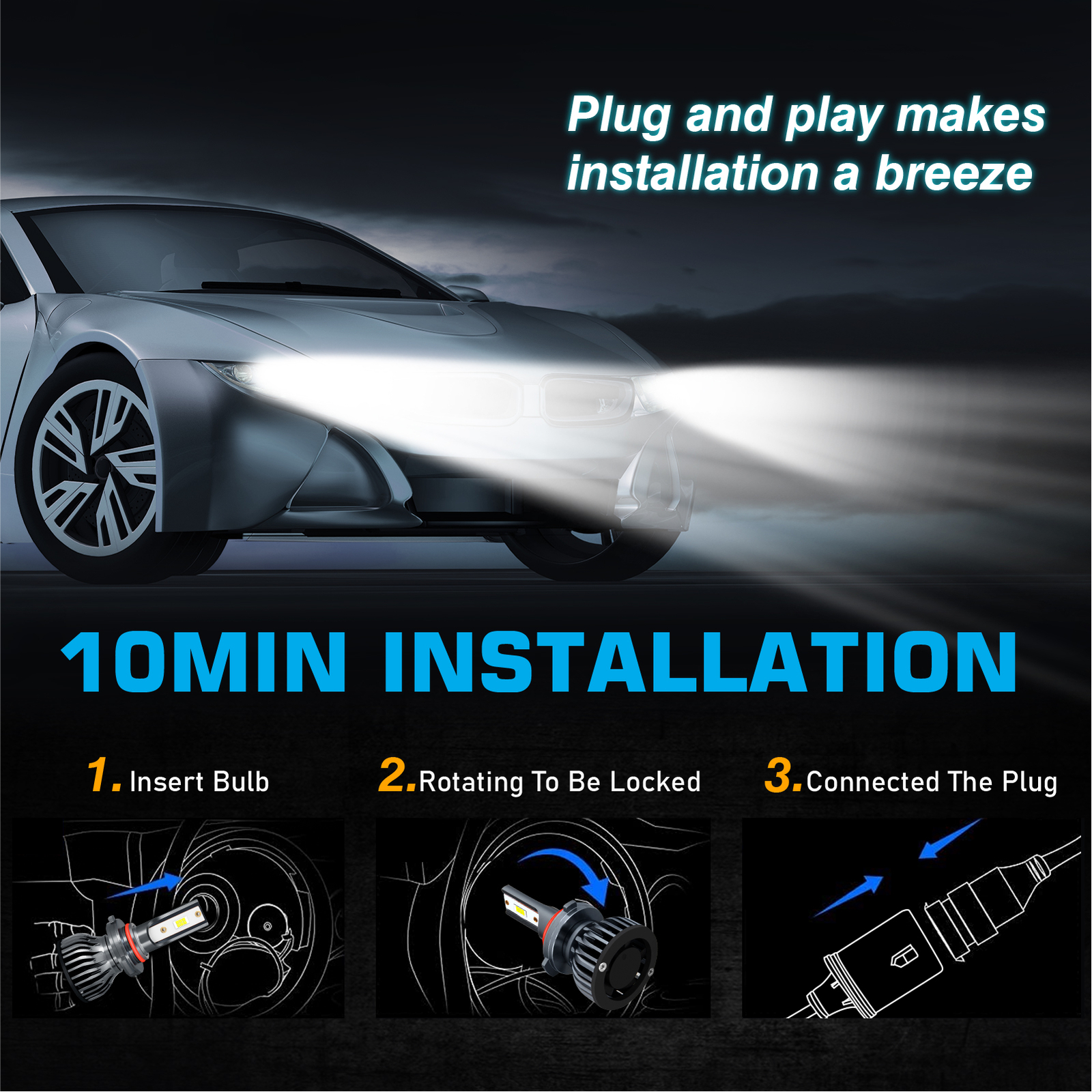 9006 9005 LED Headlight Bulbs White High Low Conversion Kit 16000LM Lamps Bright