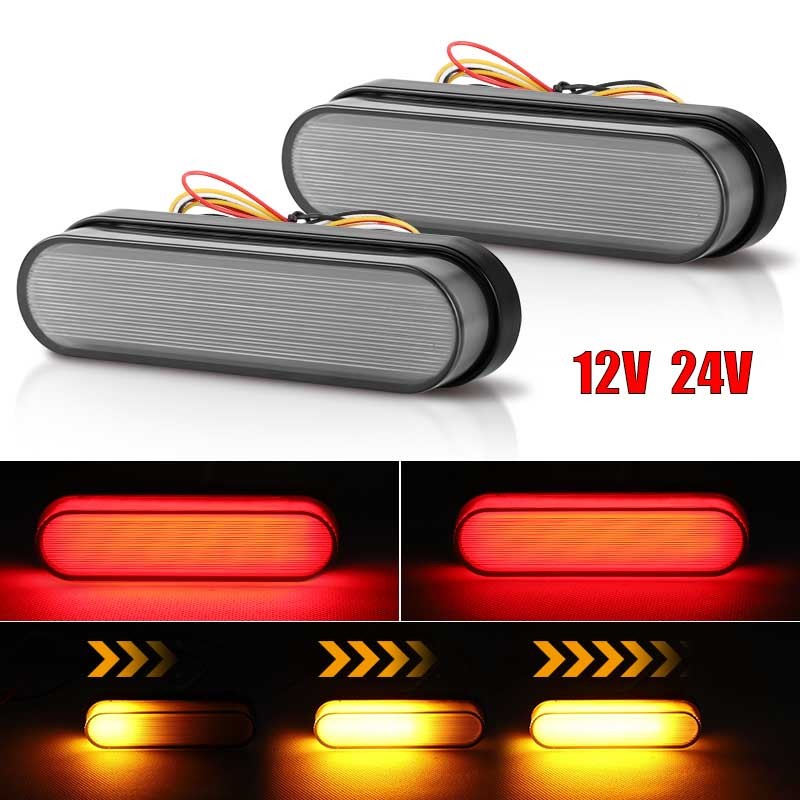 2PC Red/Amber LED 4″ Truck Trailer Brake Stop Flowing Turn Signal Tail Light DRL