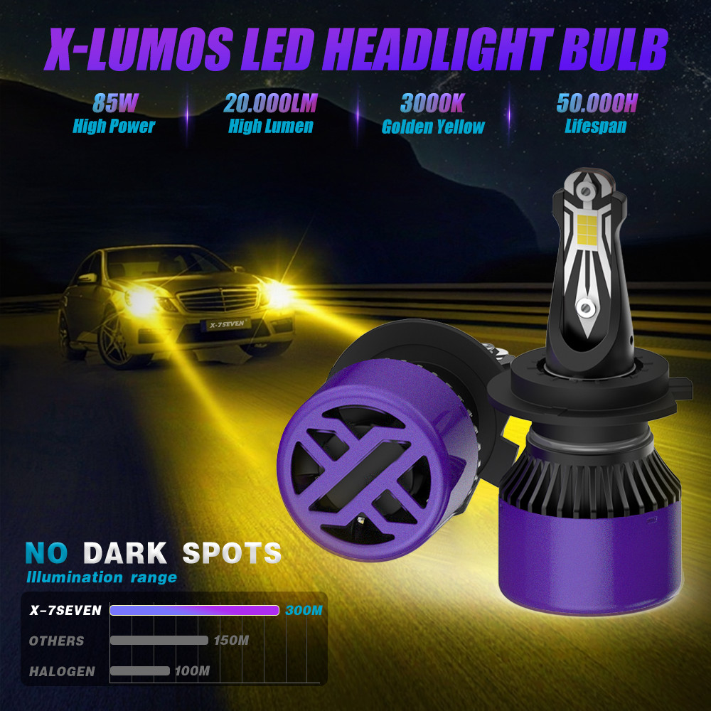 X-7SEVEN 9006 HB4 LED Fog Lights Bulbs Conversion Kit 3000K Golden Yellow 85W