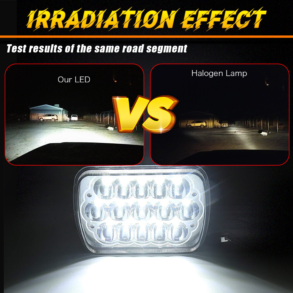 For Ford E-150 E-250 E-350 H6054 Pair 7×6″ 5×7 LED Headlights Sealed beam Square