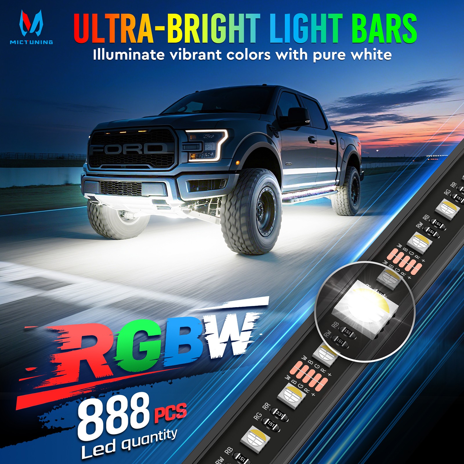 8PCS RGBW Underglow Light Bars, Exterior Neon Accent Underbody LED Light strips