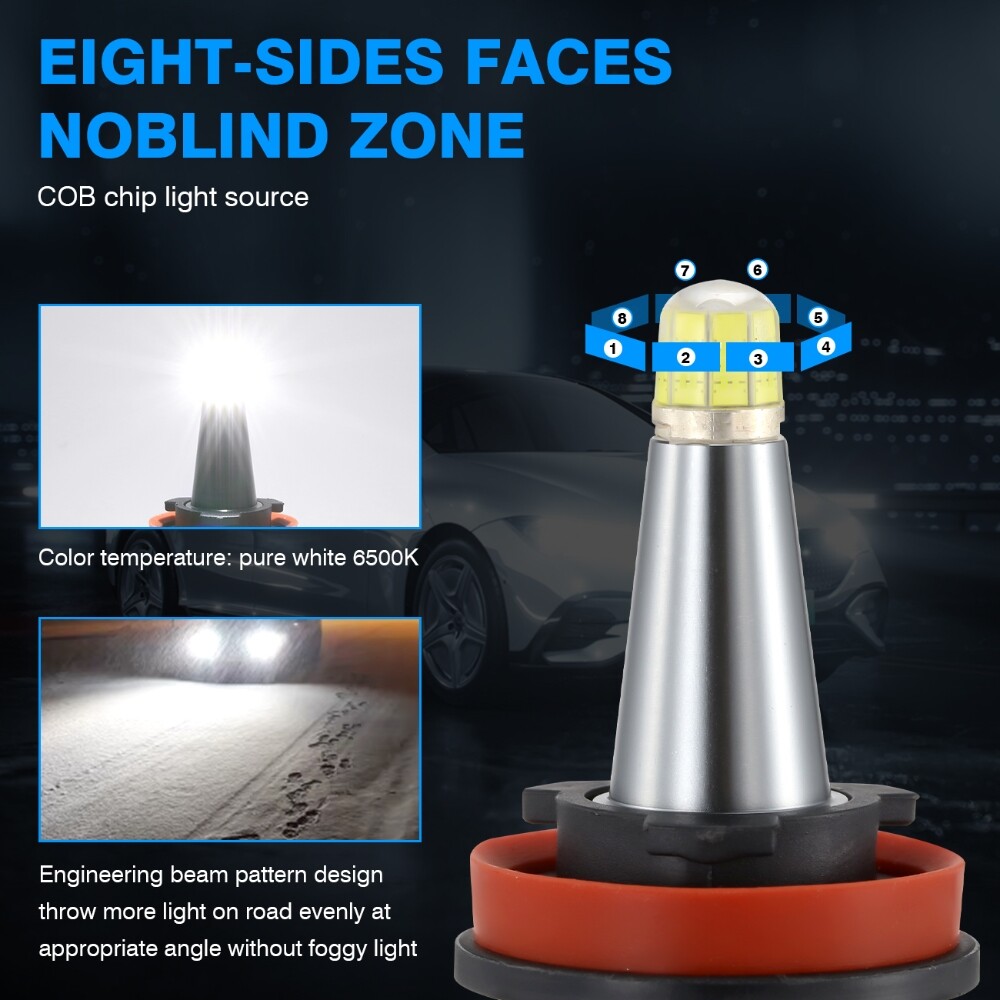 8-sides H11 LED Headlight Conversion Low Beam Bulbs Super Bright 6500K 2500000LM