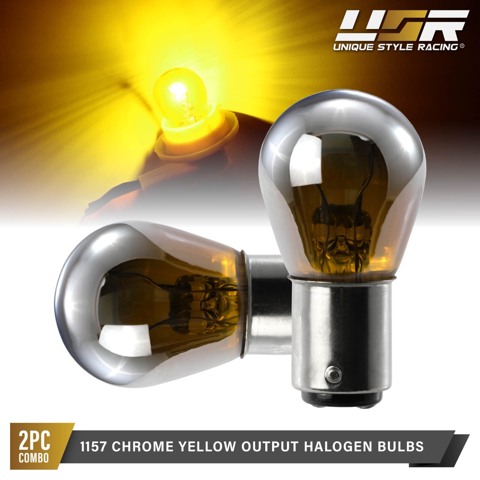 P21/5W / 1157 Dual Filament Stealth Chrome Yellow Halogen Bulbs Pair