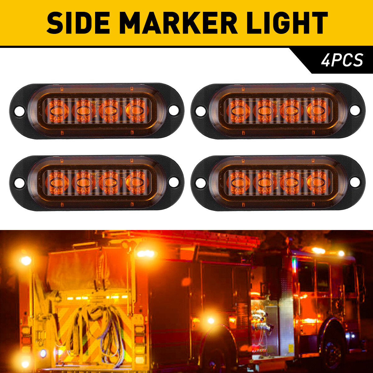 4PC Amber 4LED Side Marker Lights RV Truck Trailer Clearance Light US Waterproof