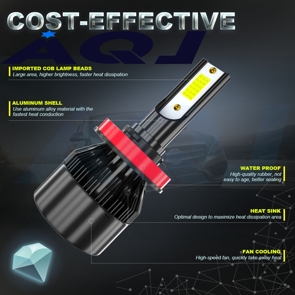 2SIDE Combo 9005+H11 LED Headlight Hi-Low Beam Bulbs Kits 6000K White