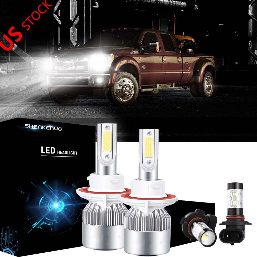 4pc 9008 H13 9145 Xenon White for Ford F-250 F-350 LED Headlights Fog Lights